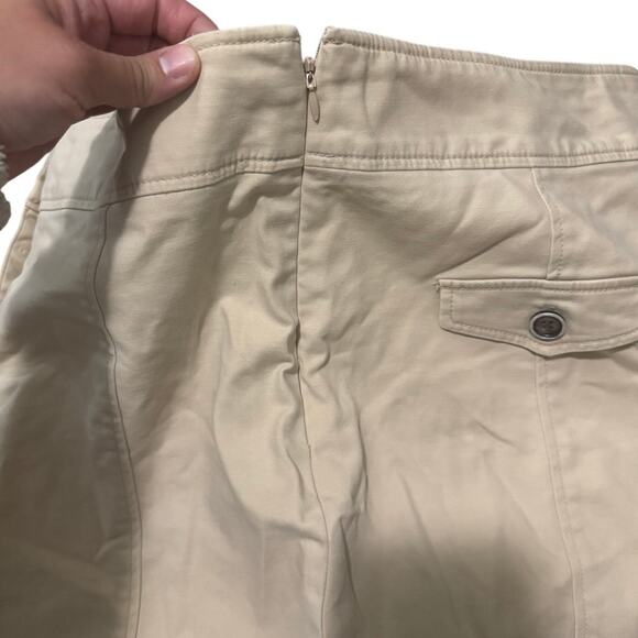 Zara Basic Beige Button Front Mini Skirt Size XL 32 Khaki Cotton Utility - Picture 3 of 6